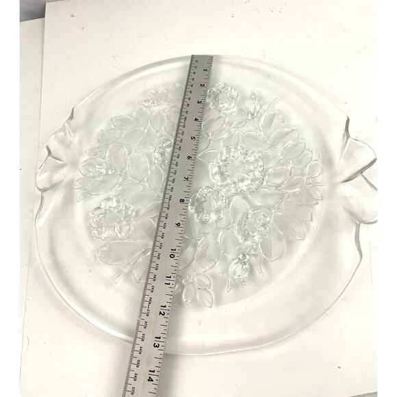 Mikasa Crystal Bianca Cake Frosted Glass Platter Flowers 14” Ruffle Edge - Picture 15 of 16